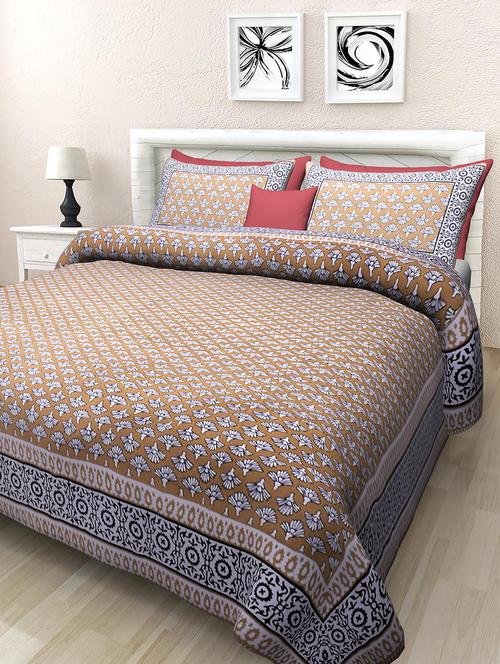texstylehome jaipuri traditional print pure cotton double bedsheet with 2 pillow covers - 18393535 - Very Small Image - 1