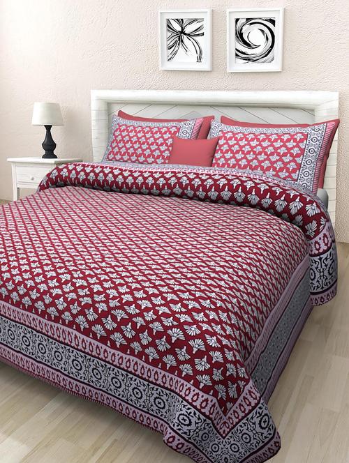 texstylehome jaipuri traditional print pure cotton double bedsheet with 2 pillow covers - 18393536 - Very Small Image - 1