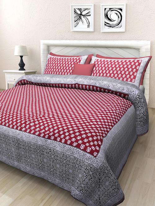 texstylehome jaipuri traditional print pure cotton double bedsheet with 2 pillow covers - 18393537 - Very Small Image - 1