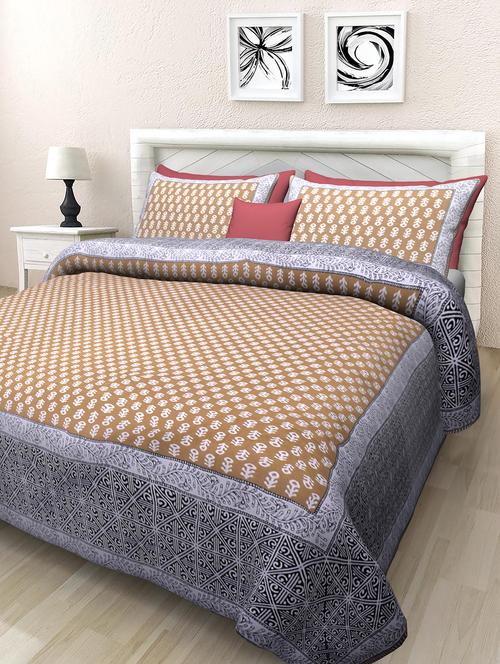 texstylehome jaipuri traditional print pure cotton double bedsheet with 2 pillow covers - 18393538 - Very Small Image - 1