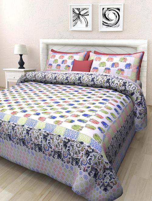 texstylehome jaipuri traditional print pure cotton double bedsheet with 2 pillow covers - 18393546 - Very Small Image - 1