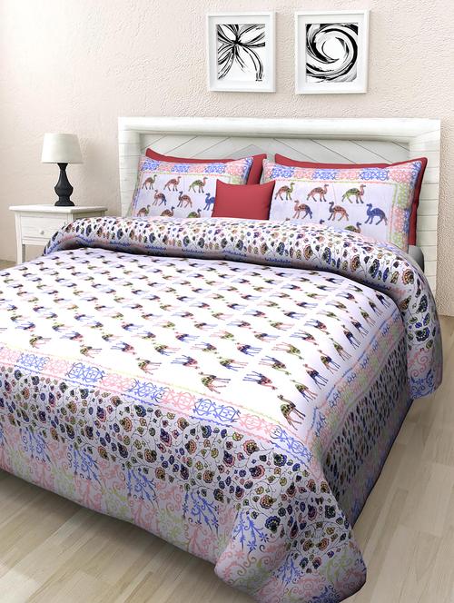 texstylehome jaipuri traditional print pure cotton double bedsheet with 2 pillow covers - 18393549 - Very Small Image - 1