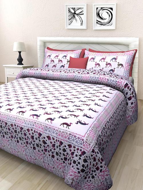 texstylehome jaipuri traditional print pure cotton double bedsheet with 2 pillow covers - 18393551 - Very Small Image - 1