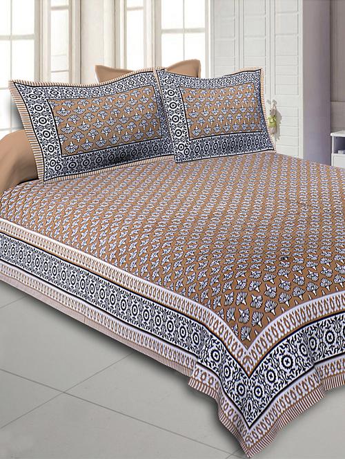 texstylehome 100% cotton jaipuri traditional print double bedsheet with 2 pillow covers - 18393557 - Very Small Image - 1