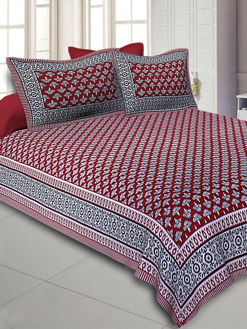 texstylehome 100% cotton jaipuri traditional print double bedsheet with 2 pillow covers - 18393558 - Very Small Image - 1