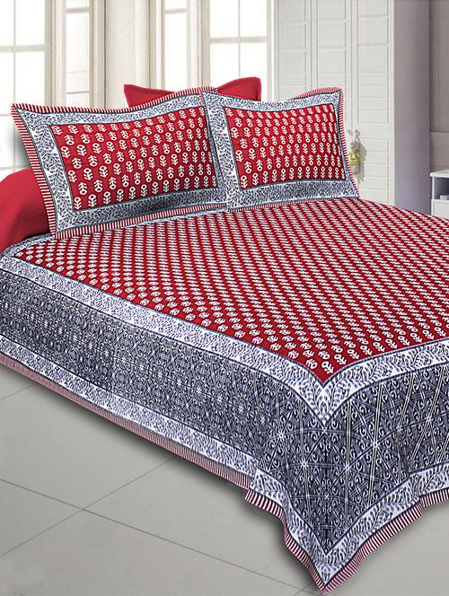 texstylehome 100% cotton jaipuri traditional print double bedsheet with 2 pillow covers - 18393559 - Very Small Image - 1