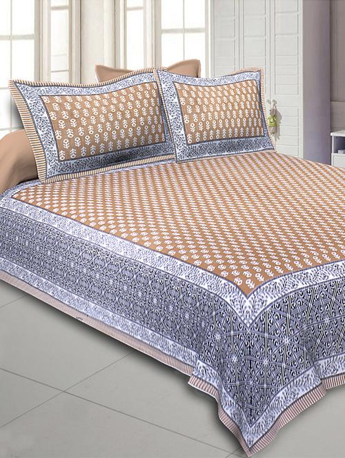 texstylehome 100% cotton jaipuri traditional print double bedsheet with 2 pillow covers - 18393560 - Very Small Image - 1