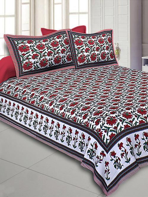 texstylehome 100% cotton jaipuri traditional print double bedsheet with 2 pillow covers - 18393562 - Very Small Image - 1