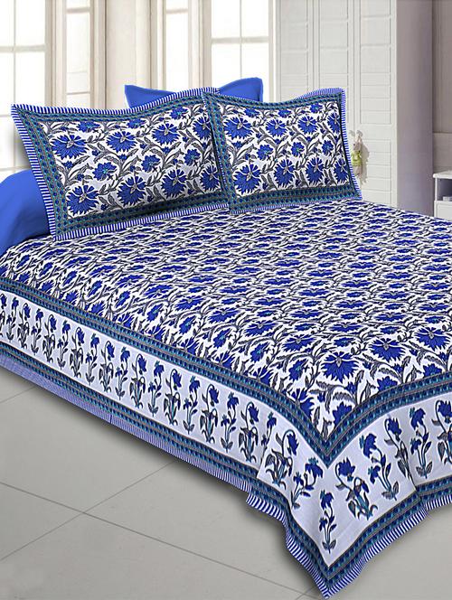 texstylehome 100% cotton jaipuri traditional print double bedsheet with 2 pillow covers - 18393564 - Very Small Image - 1