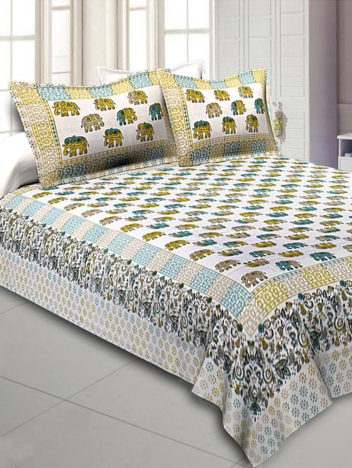 texstylehome 100% cotton jaipuri traditional print double bedsheet with 2 pillow covers - 18393567 - Very Small Image - 1