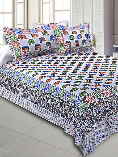 texstylehome 100% cotton jaipuri traditional print double bedsheet with 2 pillow covers - 18393568 - Very Small Image - 1