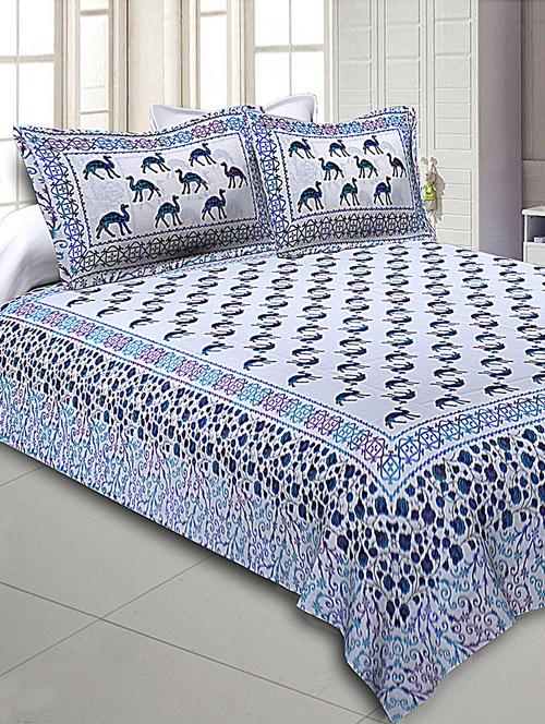 texstylehome 100% cotton jaipuri traditional print double bedsheet with 2 pillow covers - 18393570 - Very Small Image - 1