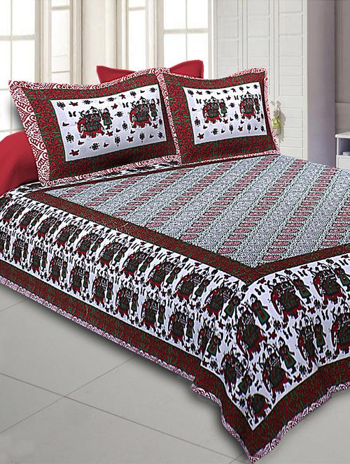 texstylehome 100% cotton jaipuri traditional print double bedsheet with 2 pillow covers - 18393576 - Very Small Image - 1
