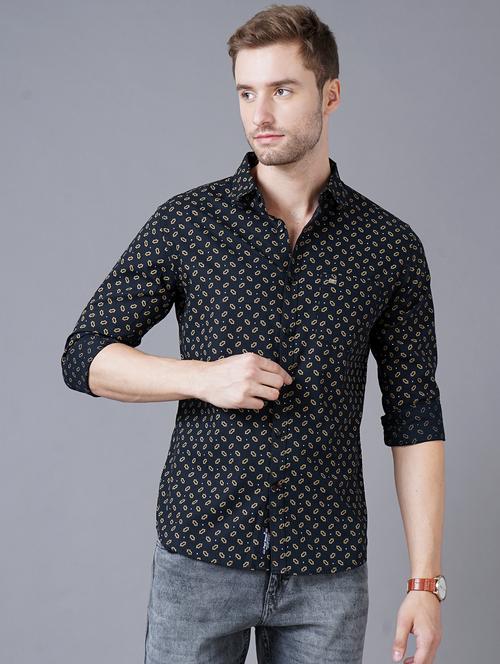 navy-blue printed casual shirt - 18393620 - Very Small Image - 1