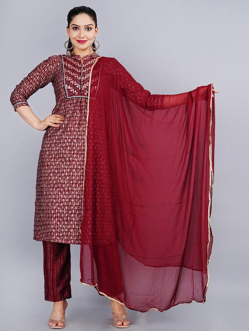 red printed straight kurta - 18394826 - Very Small Image - 1