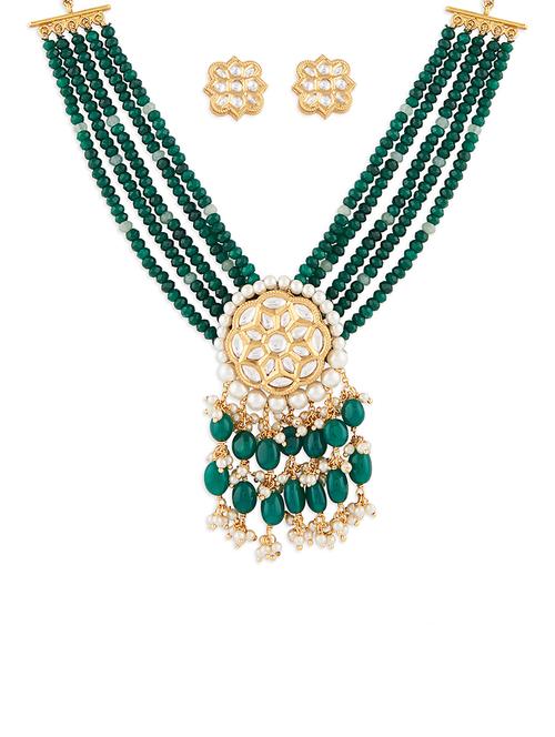 green agate beaded necklace set with shell pearls and hydro polkis - 18395357 - Very Small Image - 1