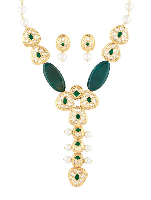 multi-color shell pearl necklace set with green agate beads and hydro polkis - 18395361 - Very Small Image - 1