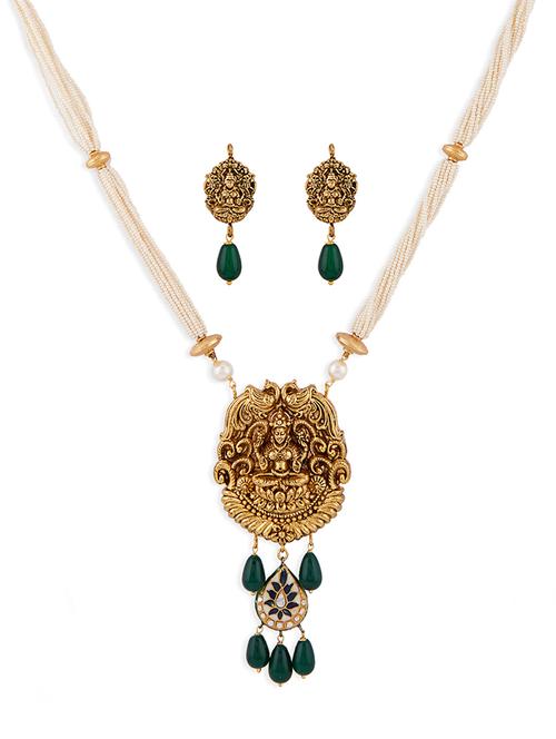 multi-color meenakari necklace set with shell pearls and green onyx drops - 18395364 - Very Small Image - 1