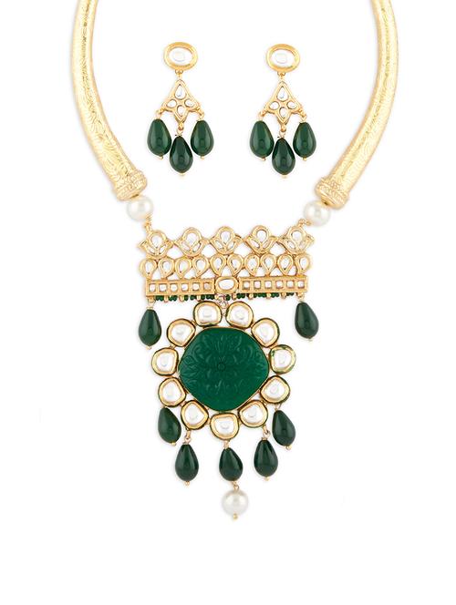 multi-color shell pearl necklace set with hydro polkis, green onyx carvings and drops - 18395367 - Very Small Image - 1