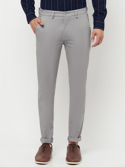 grey solid flat front casual trouser - 18395488 - Very Small Image - 1