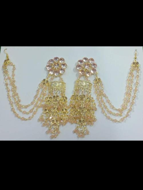 party wear earring with hair chained - 18395505 - Very Small Image - 1