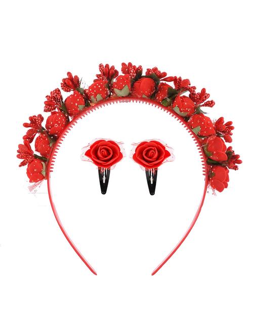 red floral tiara hairband with a pair of matching tic tac hairpin - 18395575 - Very Small Image - 1