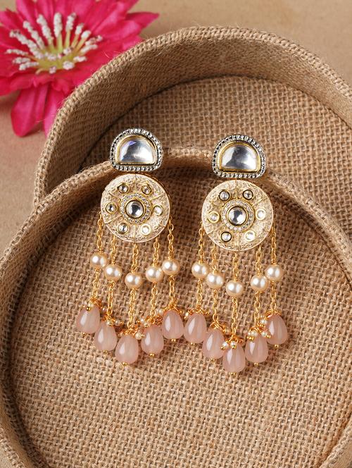 gold & pink imitation kundan polki dangler chandelier - 18395621 - Very Small Image - 1