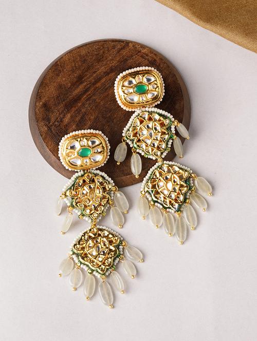 green imitation kundan polki dangler chandelier - 18395638 - Very Small Image - 1