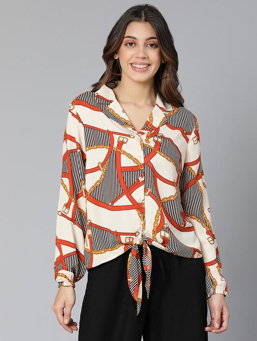 tie front printed shirt - 18395733 - Very Small Image - 1