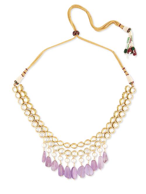 gold shell pearl necklace with hydro polkis and purple amethyst tumbles - 18395867 - Very Small Image - 1
