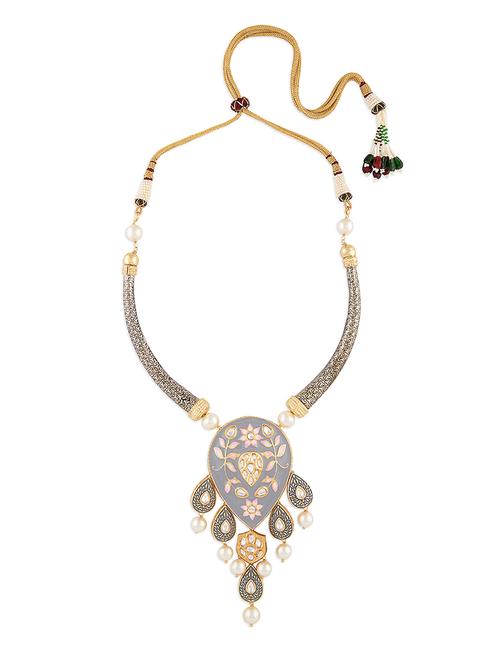 multi-color brass hasli necklace with shell pearls and hydro polkis - 18395871 - Very Small Image - 1