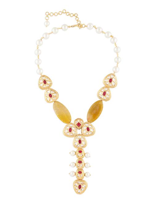 multi-color shell pearl necklace with yellow agate stones and hydro polkis - 18395879 - Very Small Image - 1