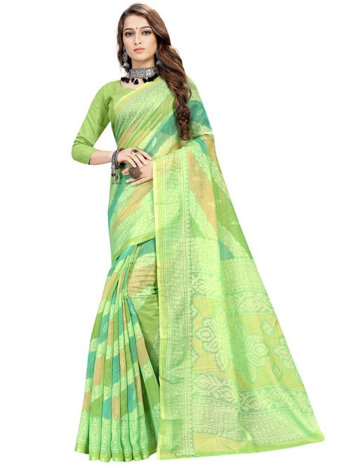 green printed saree with blouse - 18395990 - Very Small Image - 1