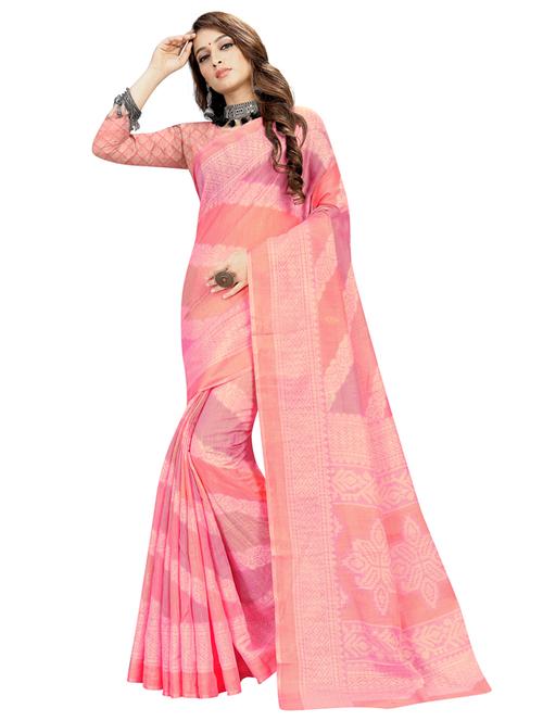 pink printed saree with blouse - 18395992 - Very Small Image - 1
