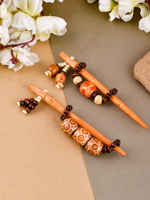 set of 2 wooden beaded hair accessory - 18396254 - Very Small Image - 1
