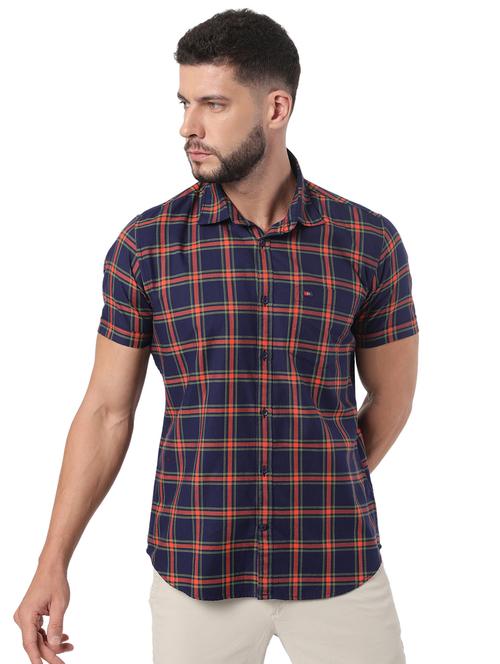 navy blue checkered casual shirt - 18396399 - Very Small Image - 1