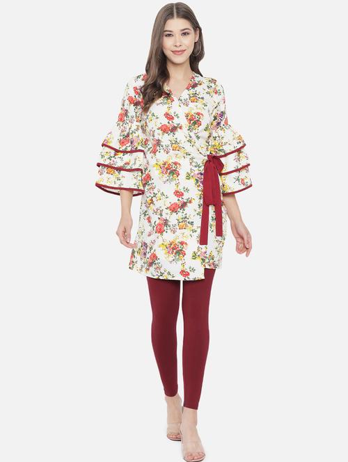 tie front floral a-line tunic - 18396435 - Very Small Image - 1