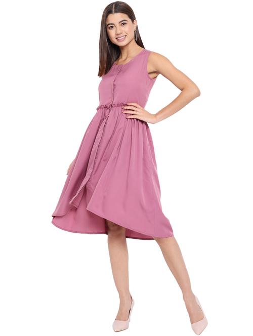 round neck solid fit & flare dress - 18396453 - Very Small Image - 1