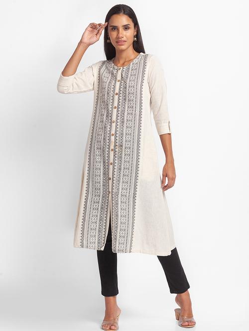 off-white printed front slit kurta - 18396913 - Very Small Image - 1