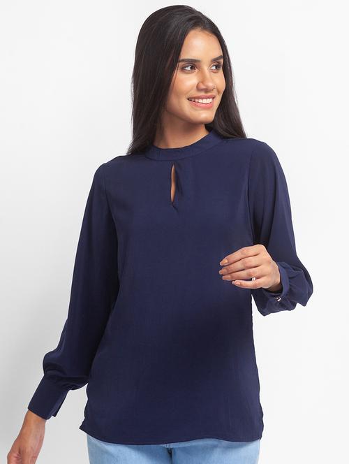 women's straight key hole neck top - 18396977 - Very Small Image - 1