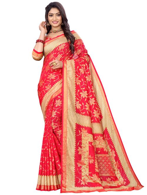 red colored printed saree with blouse - 18396986 - Very Small Image - 1