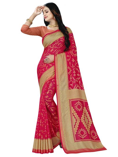 pink colored printed saree with blouse - 18396994 - Very Small Image - 1