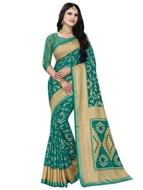 green colored printed saree with blouse - 18396997 - Very Small Image - 1