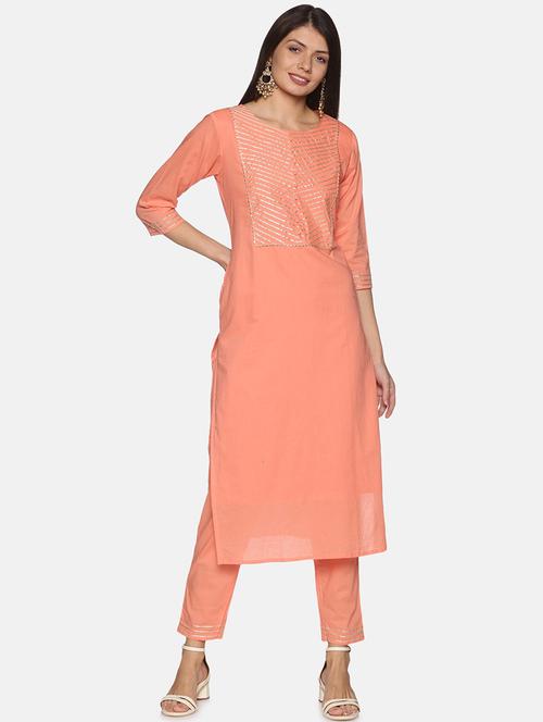 peach cotton kurta pant set - 18397026 - Very Small Image - 1
