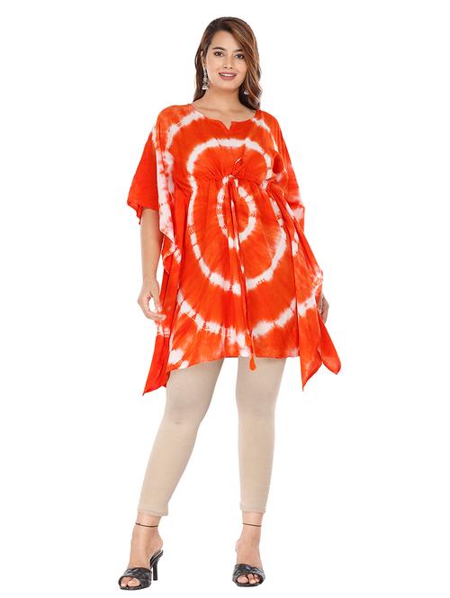 notch neck tie & dye kaftan top - 18397038 - Very Small Image - 1