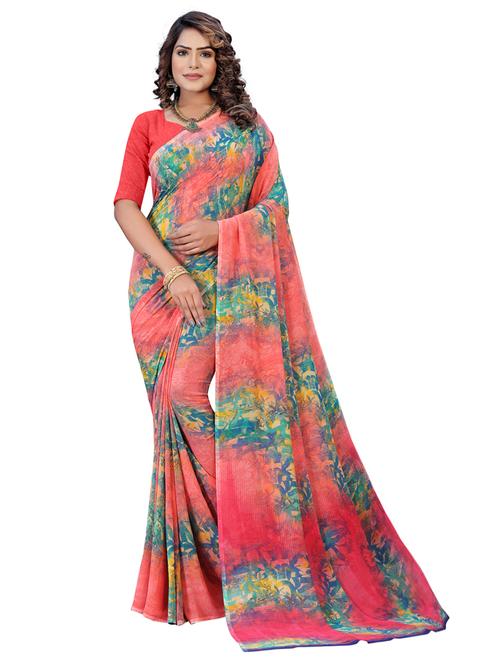 floral printed saree with blouse - 18397089 - Very Small Image - 1