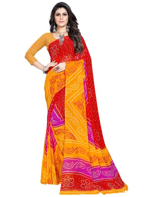 yellow printed saree - 18397266 - Very Small Image - 1