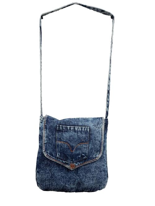 blue solid denim messenger sling bag - 18397343 - Very Small Image - 1