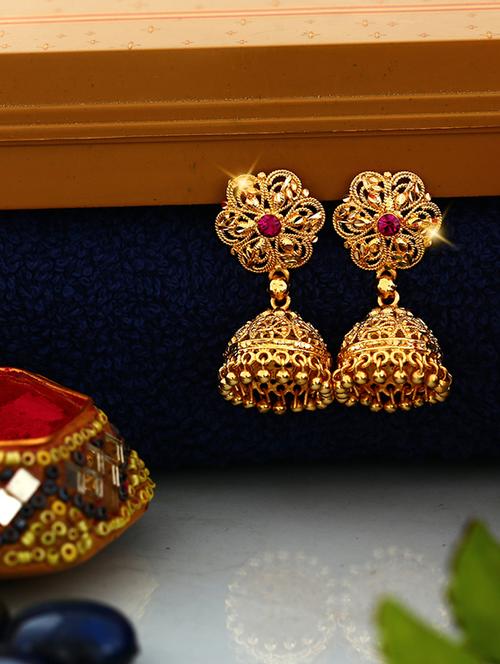 traditional 1gm gold plated jhumka - 18397387 - Very Small Image - 1