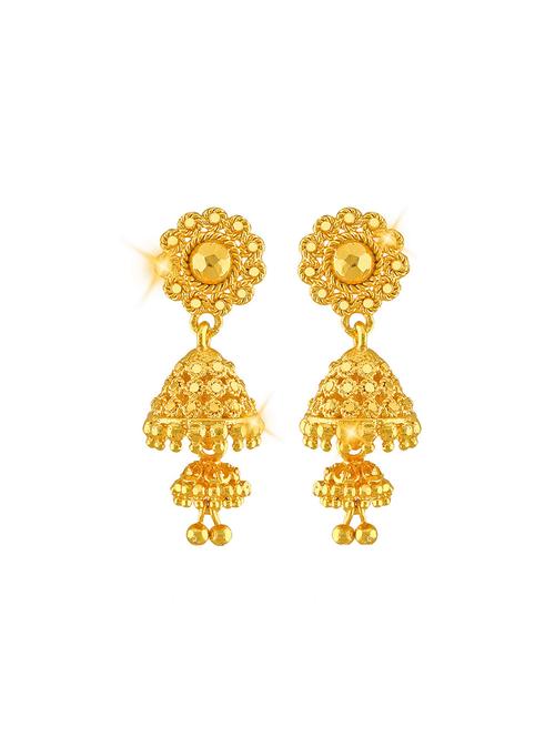 gold brass jhumka earring - 18397403 - Very Small Image - 1